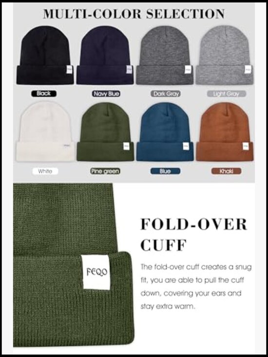 8 Pack Satin Lined Beanies, Soft Silk Lined Beanie, Warm Cuffed Hats Unisex main image 3